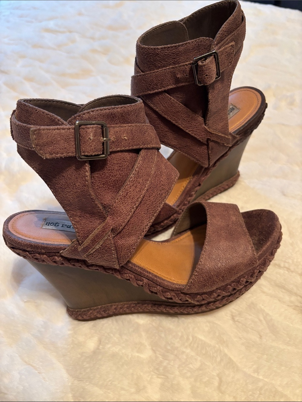 Not Rated Brown Crisscross Wedge Sandals